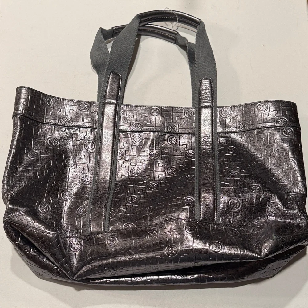 Tory Burch Shiny Black Embossed Tote